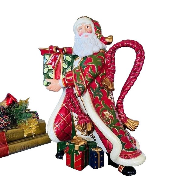 Fitz and Floyd Classics Christmas Tidings Santa Bearing Gift Water Tea Pitcher - Picture 1 of 8